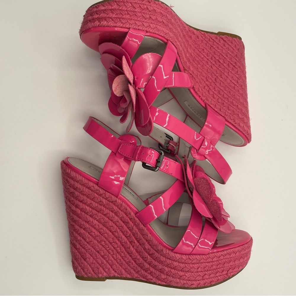 Vera Wang Lavender Penny WedgeEspadrilles 5.5”Sandal Floral PinkPatent Woman 7.5 - Picture 7 of 11